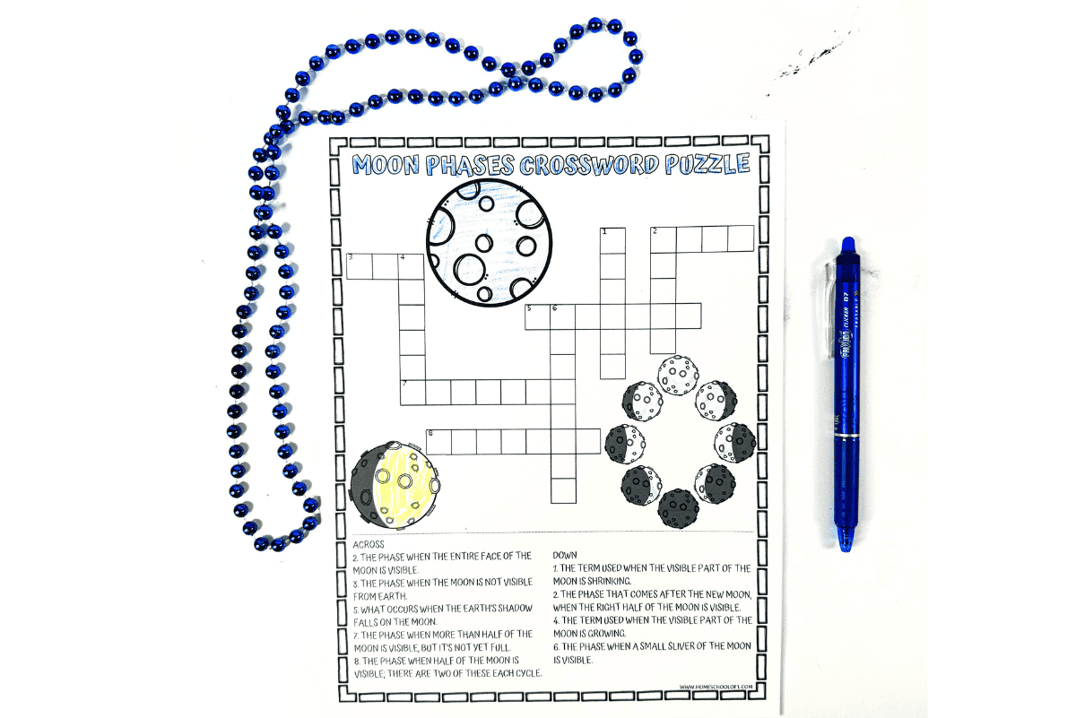 Moon Phases Crossword Puzzle Free Printable 