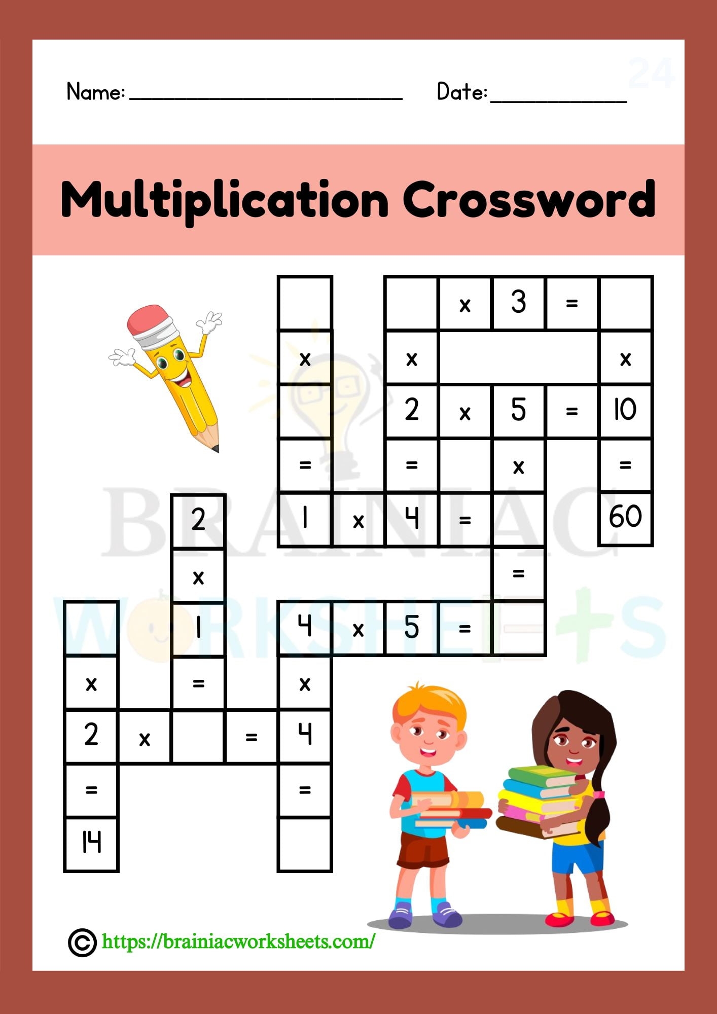Multiplication Crossword Puzzle Maths Worksheet For Class 3 