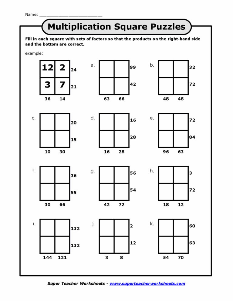 Multiplication Squares With Answer Key Intermediate 