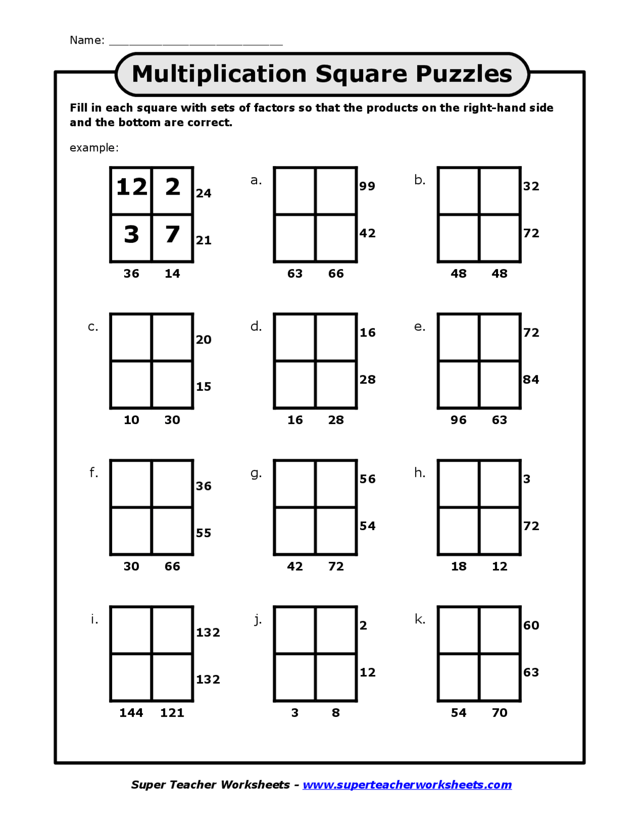 Multiplication Squares With Answer Key Intermediate