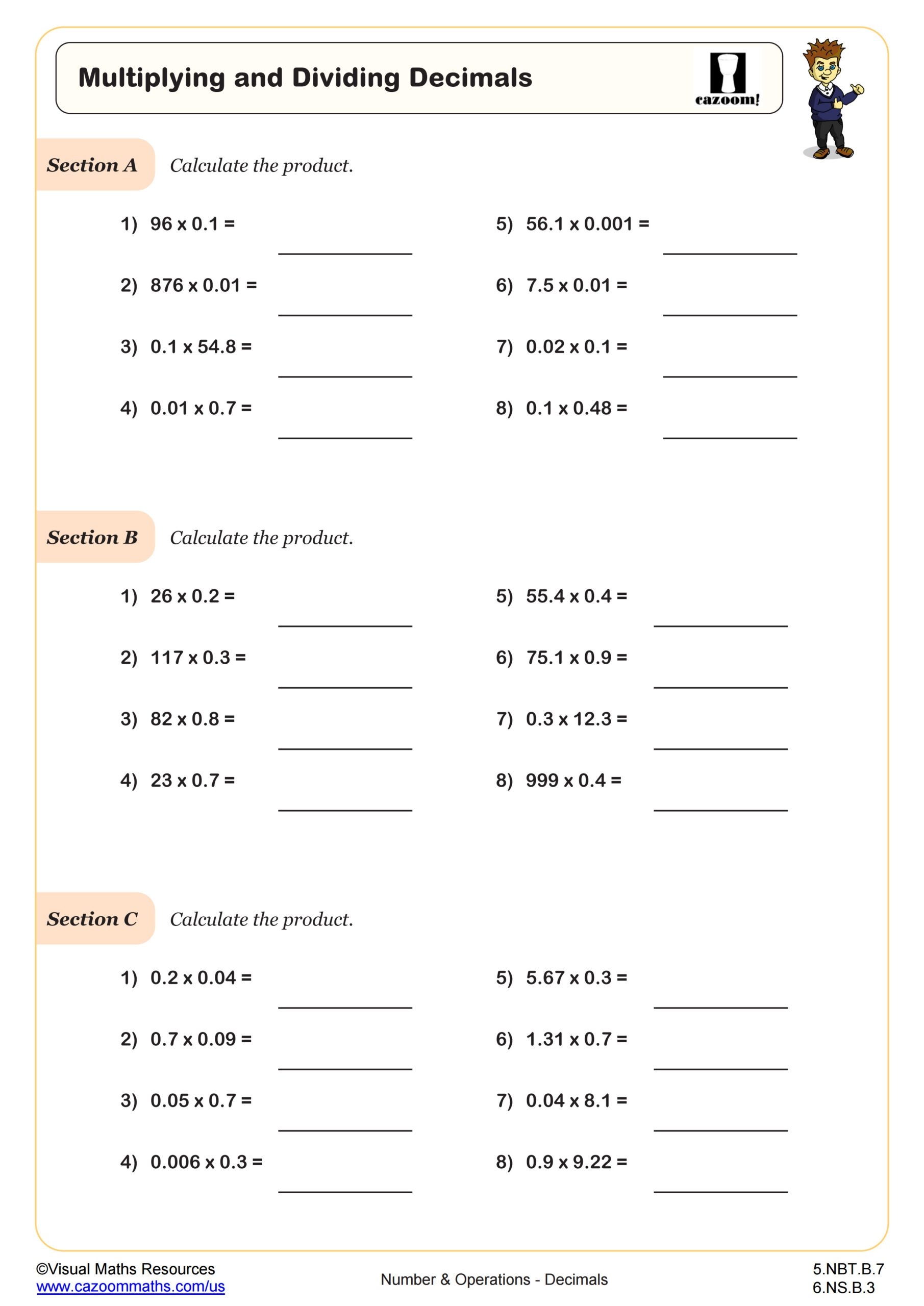 Free Division With Decimals Puzzle Worksheets