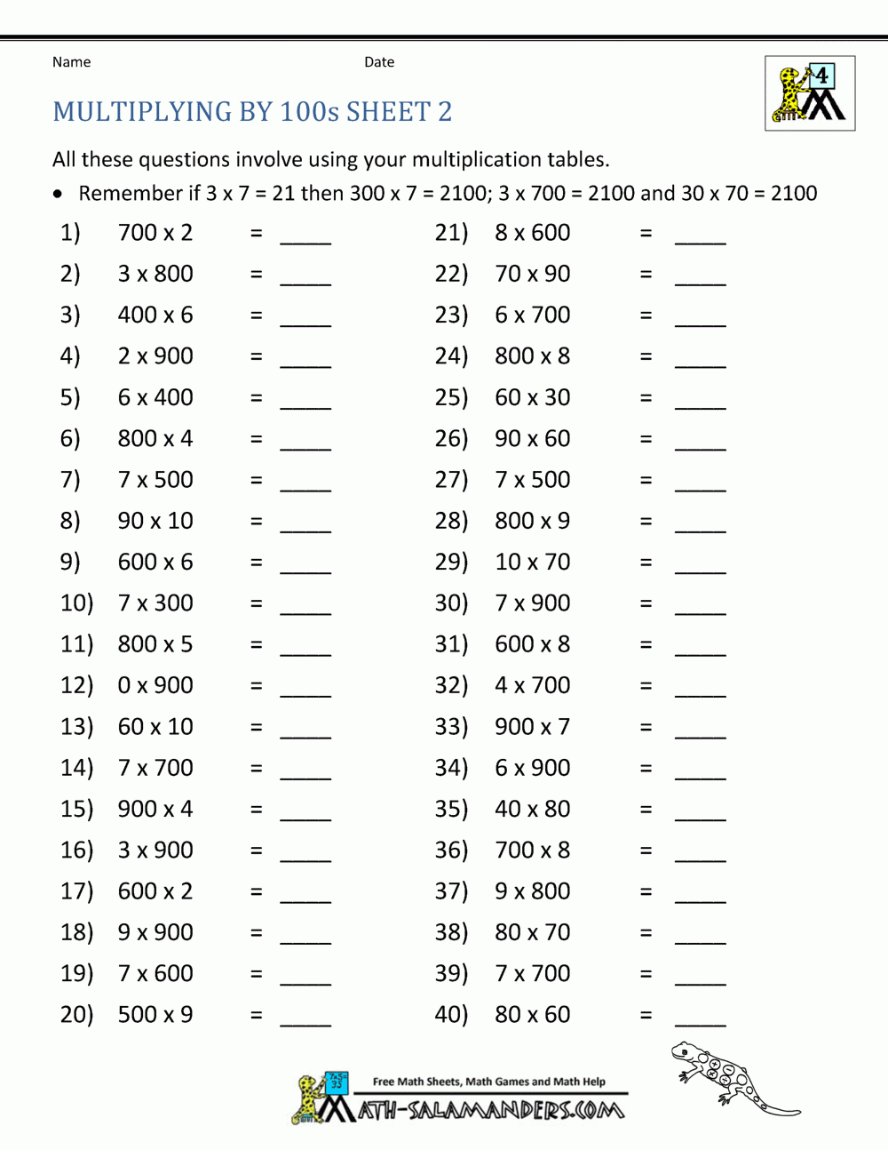Multiplying By Multiples Of 10