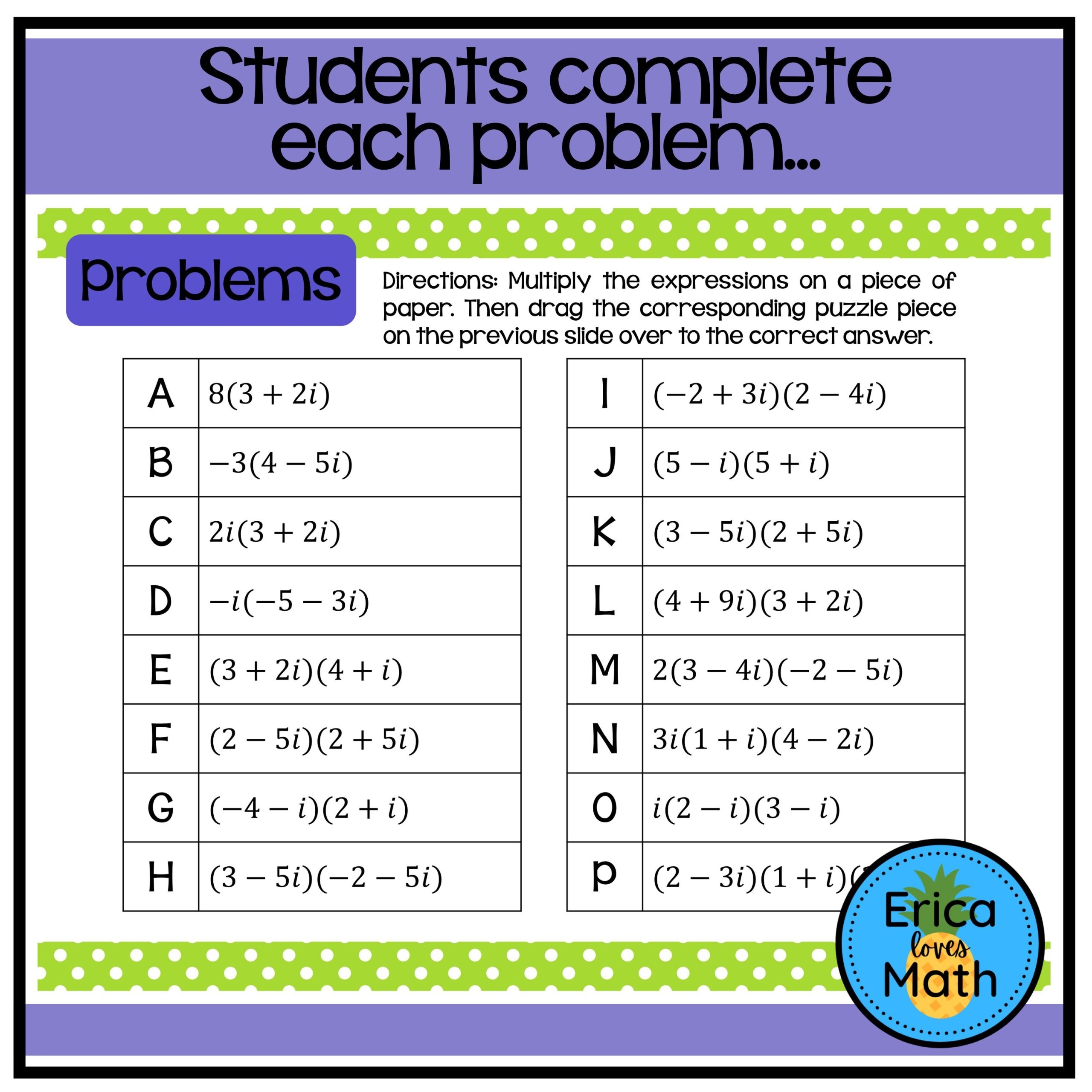 Multiplying Complex Numbers Digital Activity Picture Puzzle Made By Teachers