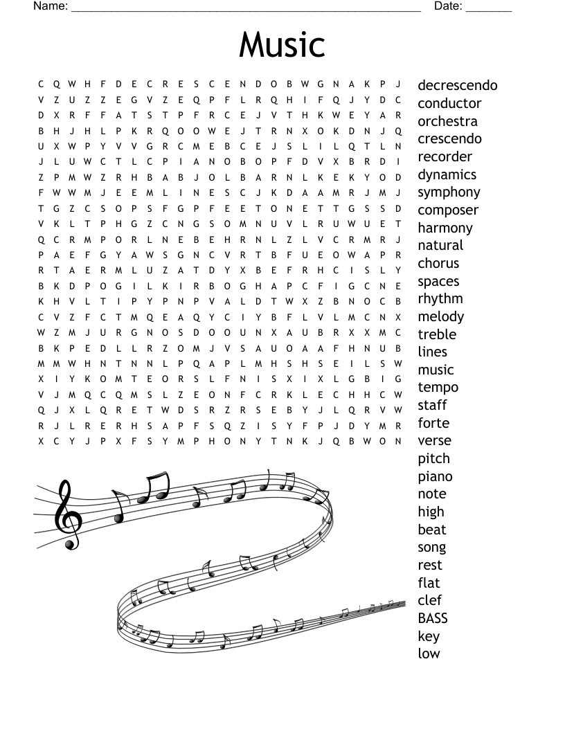 Music Crossword Puzzle WordMint