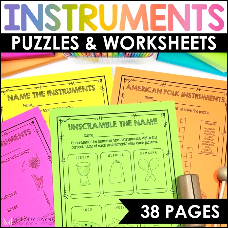 Musical Instrument Worksheets And Crossword Puzzles For Elementary Music Class Melody Payne Music For A Lifetime