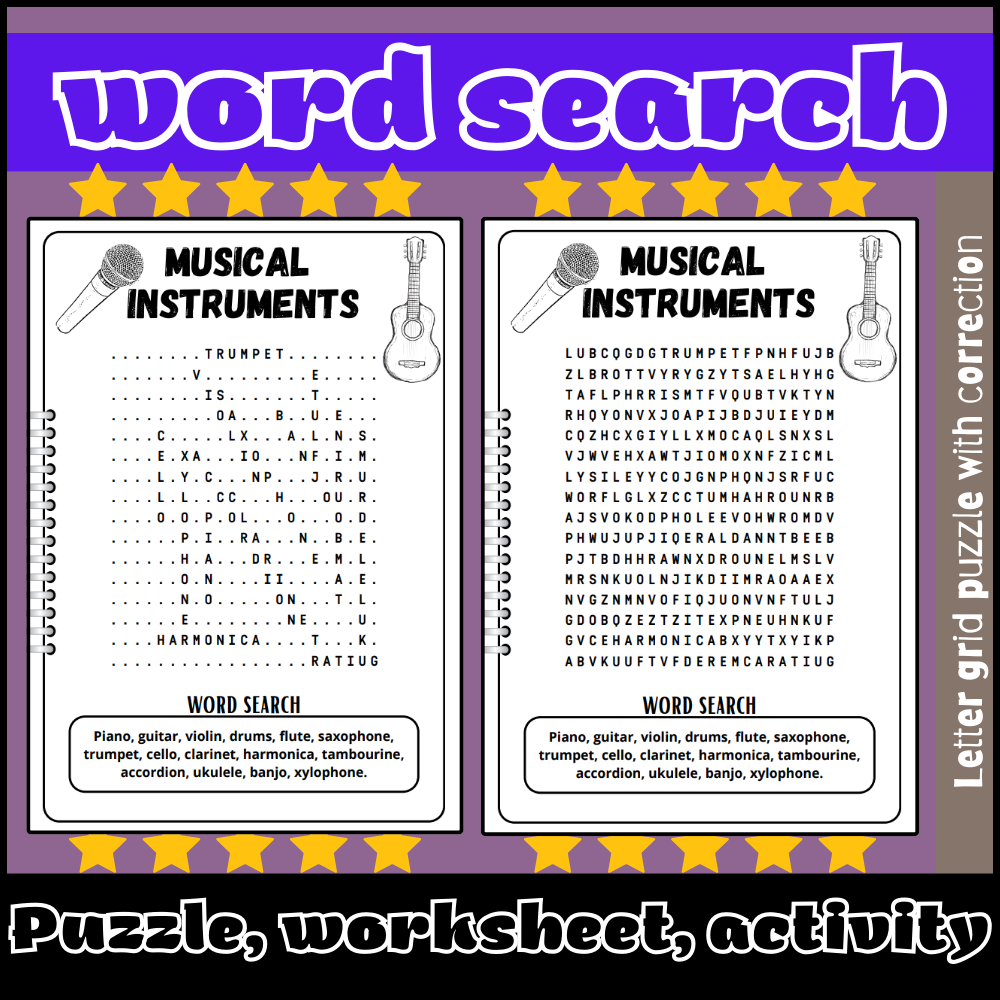 Musical Instruments Word Search Puzzle Worksheet Activity Made By Teachers