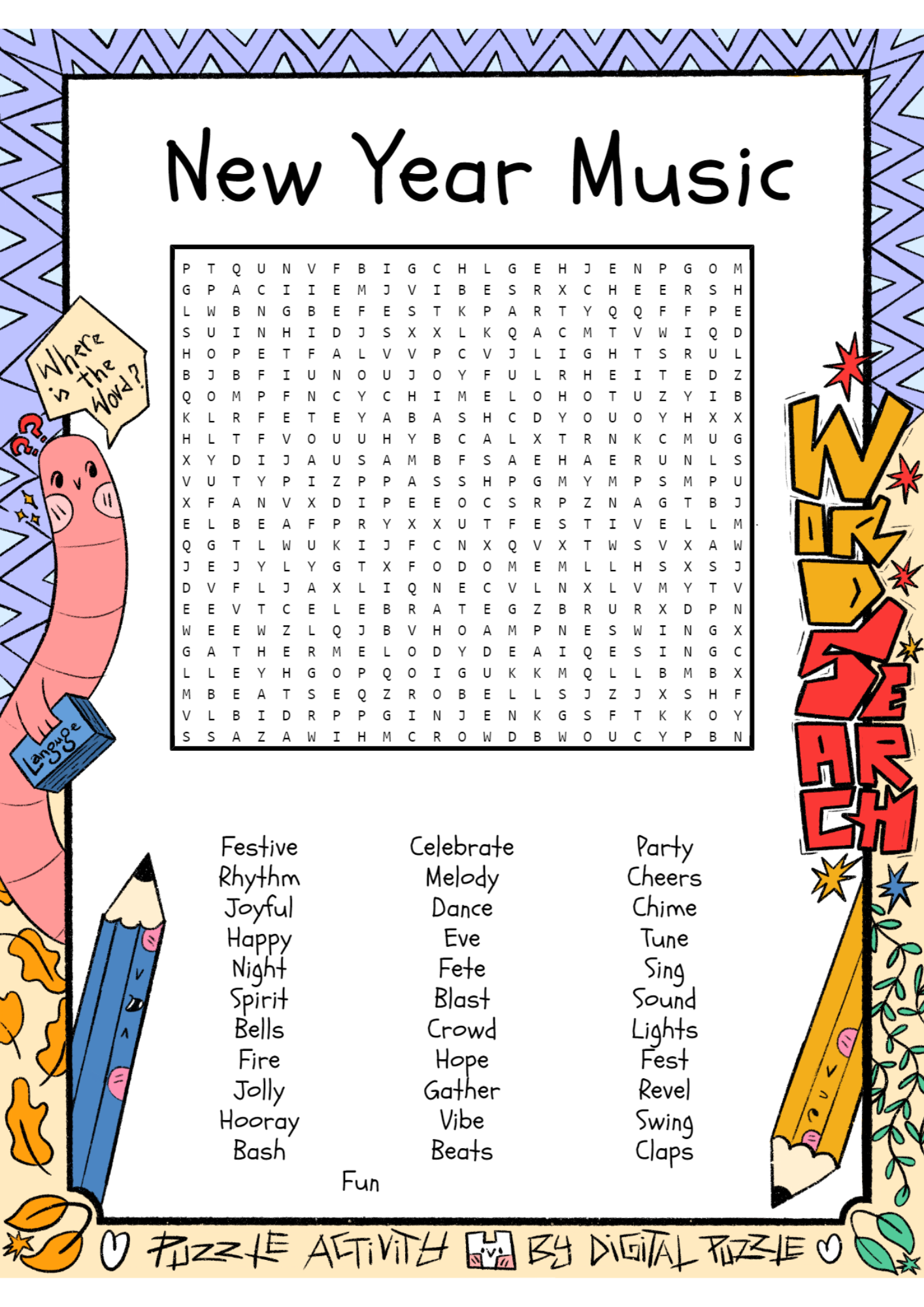 New Year Music Word Search Puzzle Worksheet Activity Made By Teachers