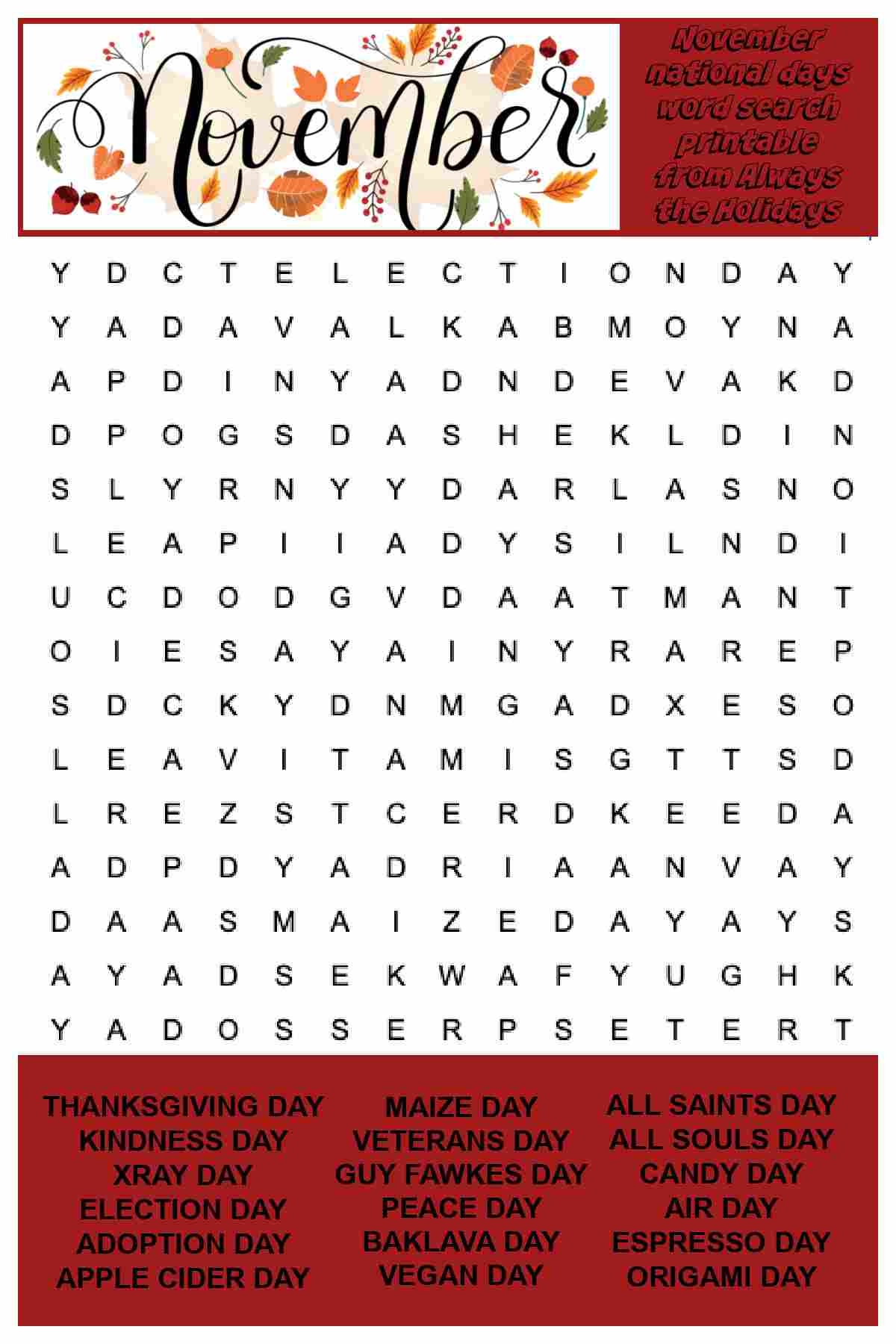 Novemeeber Puzzle Worksheets