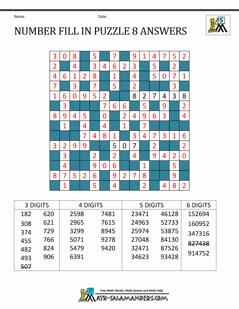 Number Fill In Puzzles