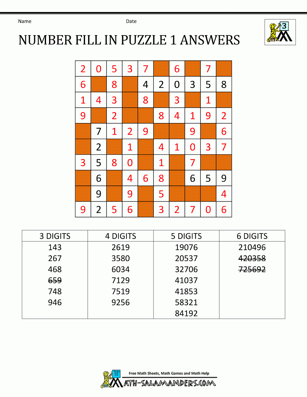 Math Puzzle Worksheets Answers