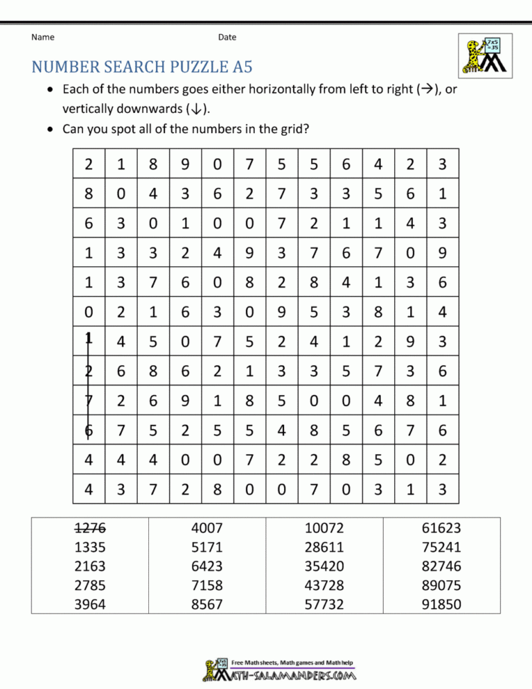 Number Search Puzzles