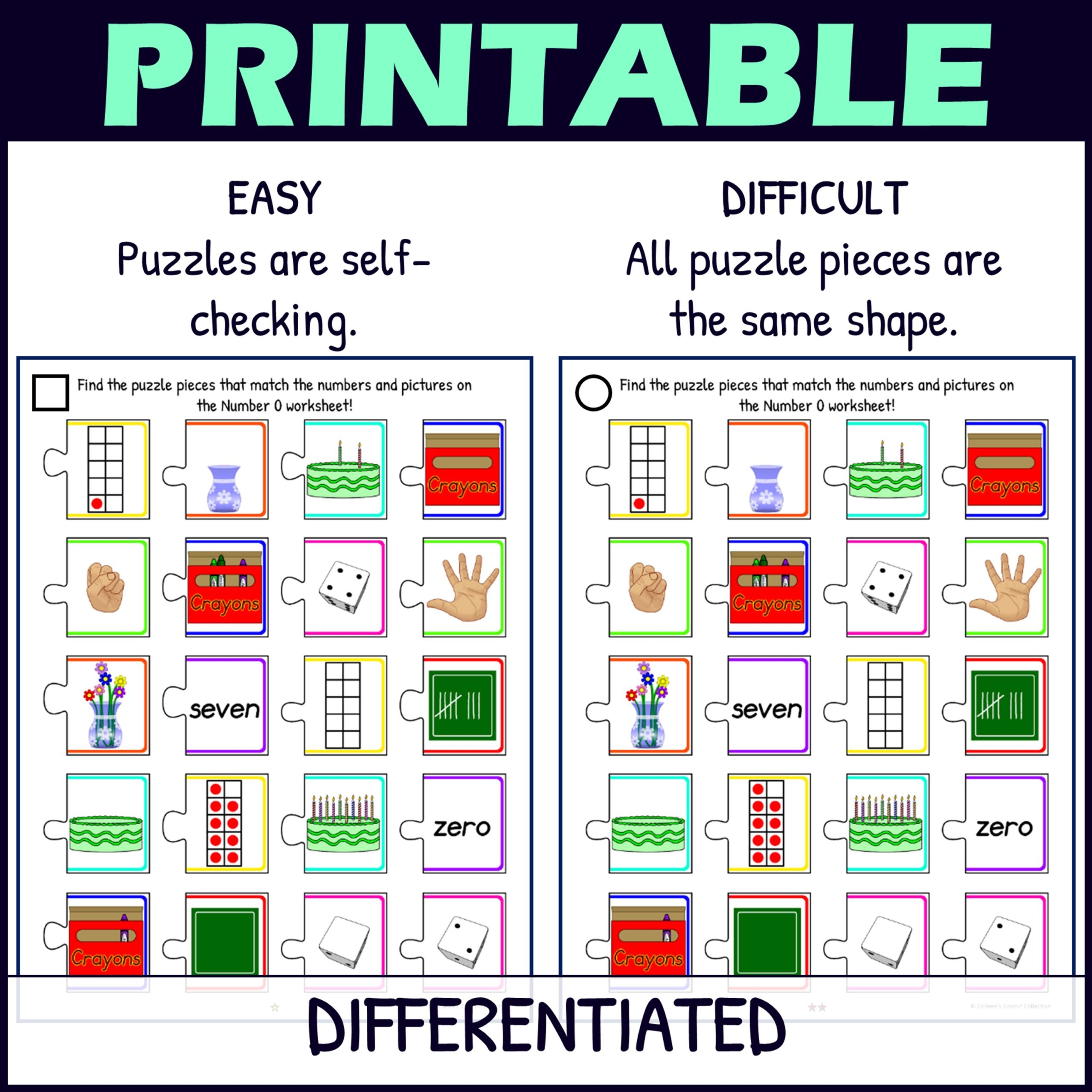 Number Sense Activities 0 10 Cut And Paste Puzzles Printable And Digital