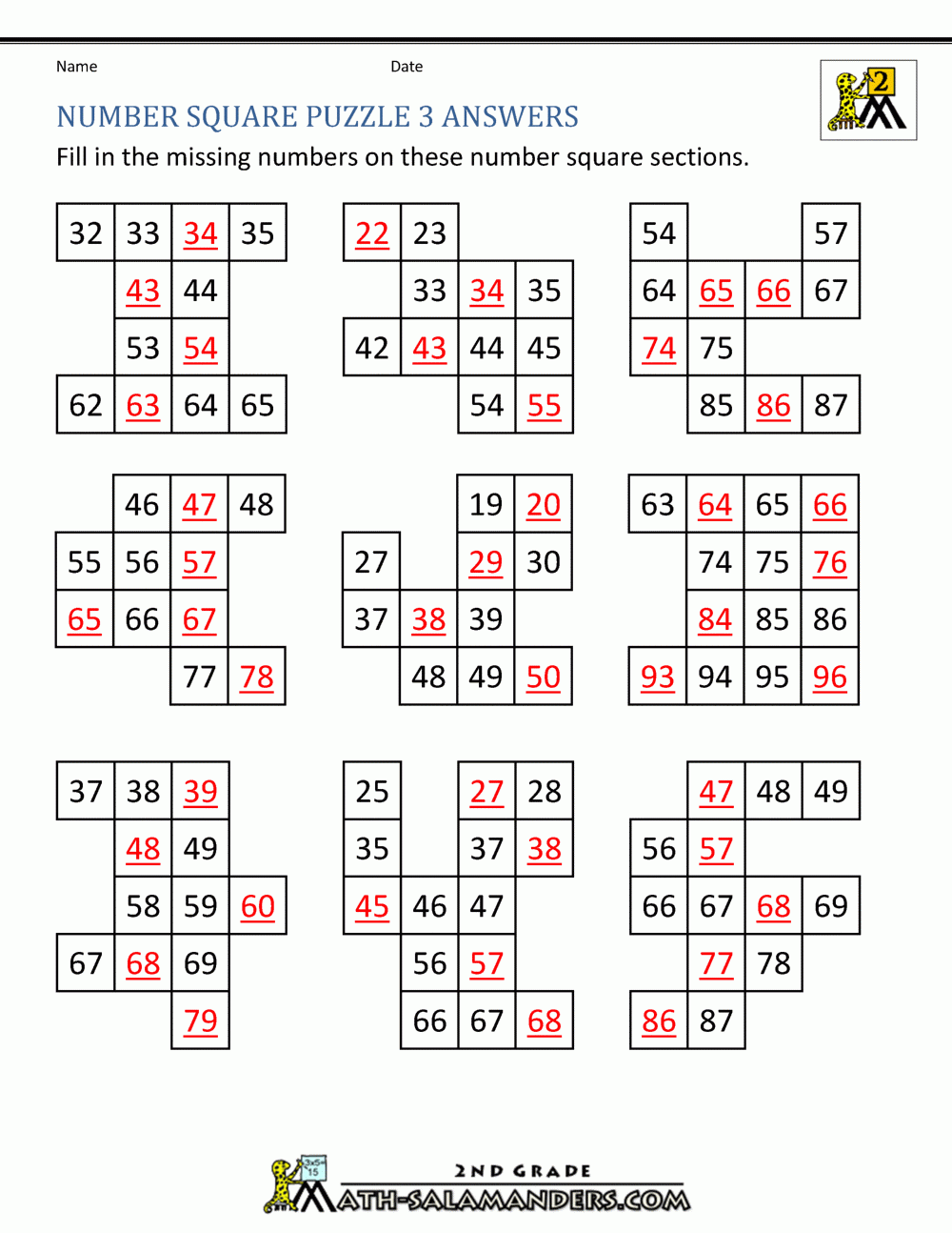 Number Square Puzzles Worksheets Library