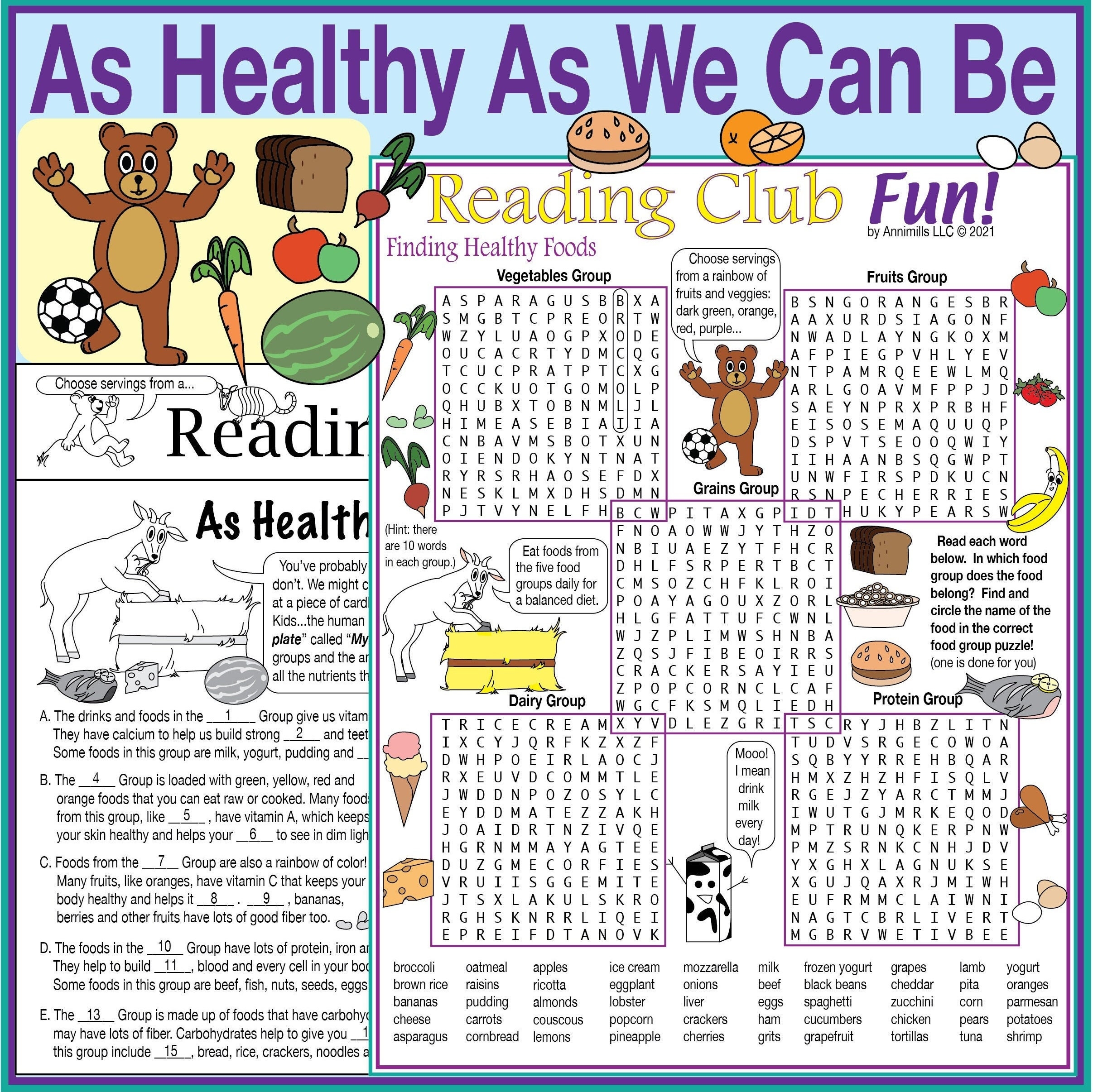 Nutrition And Food Groups Printable Two page Activity Set And 