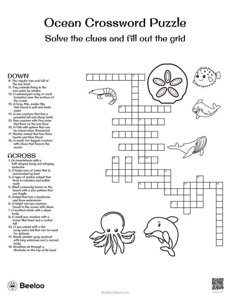 Ocean Crossword Puzzle Beeloo Printable Crafts And Activities 