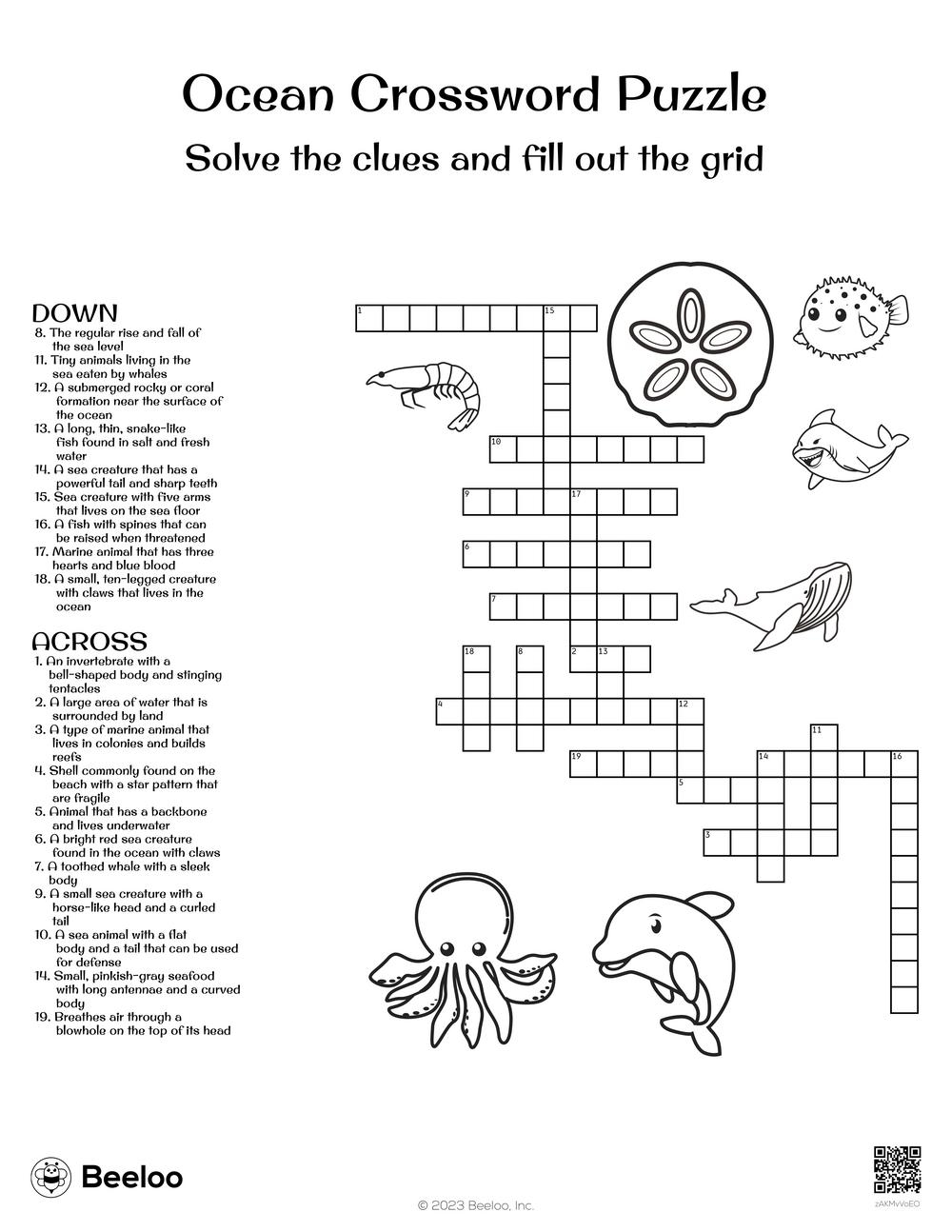 Ocean Crossword Puzzle Beeloo Printable Crafts And Activities