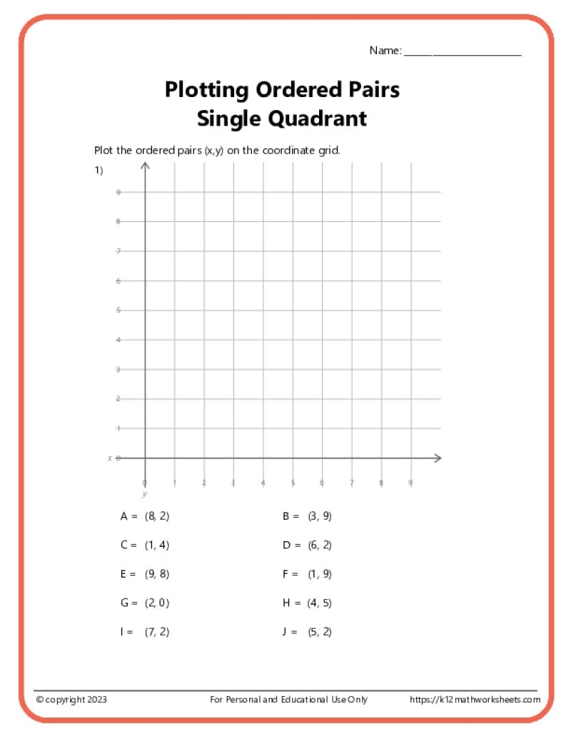 Ordered Pair Puzzle Worksheets