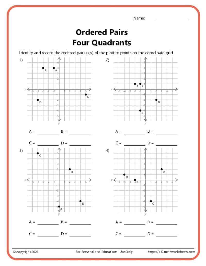 Ordered Pairs On A Coordinate Plane