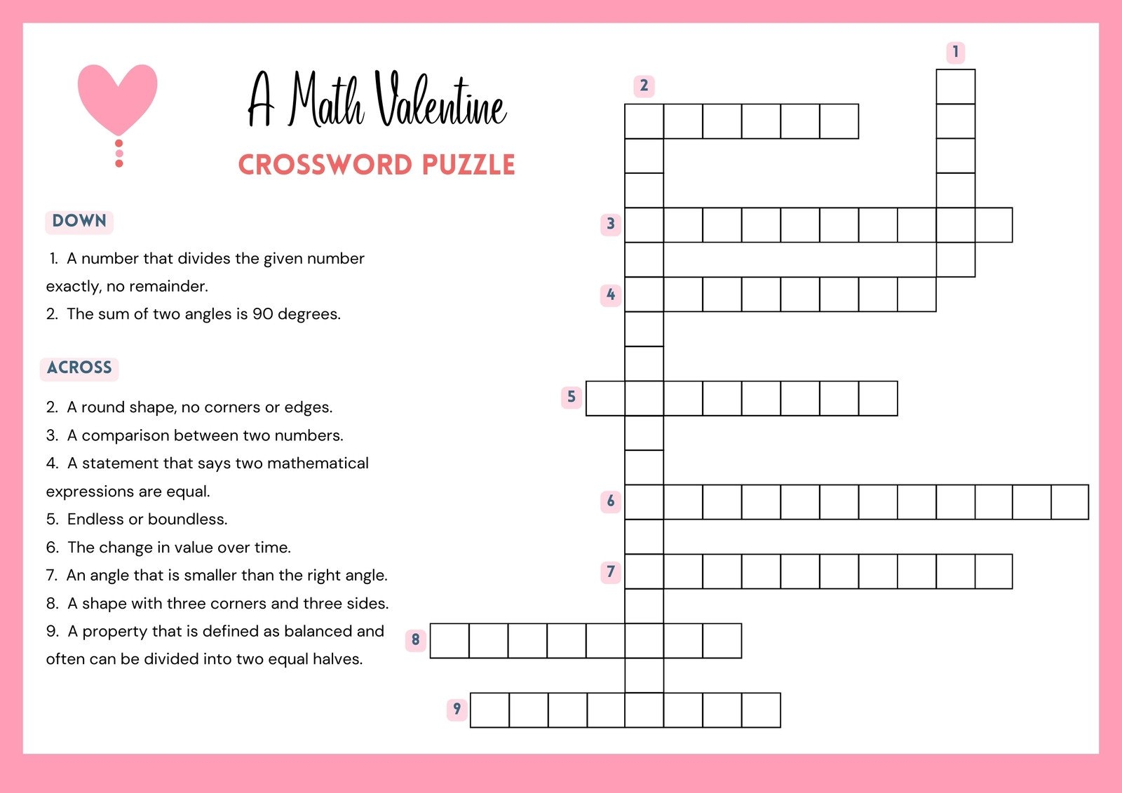 Math Crossword Puzzle Polygons Math Worksheets