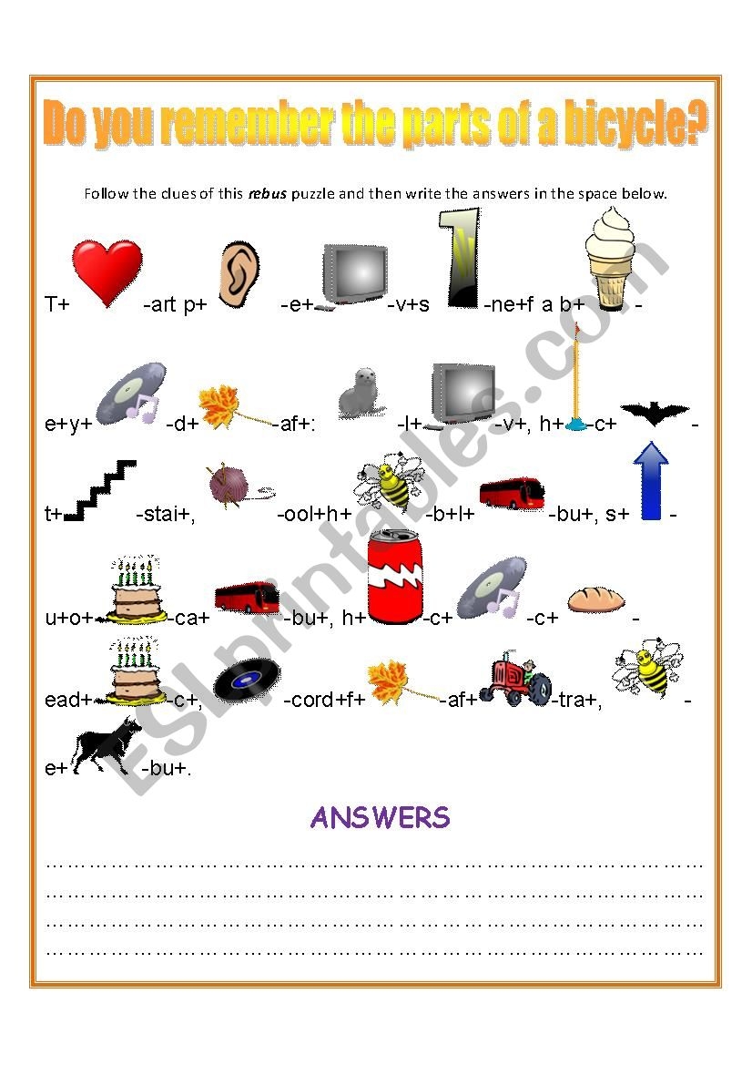 Parts Of A Bicycle Rebus Puzzle ESL Worksheet By Renda