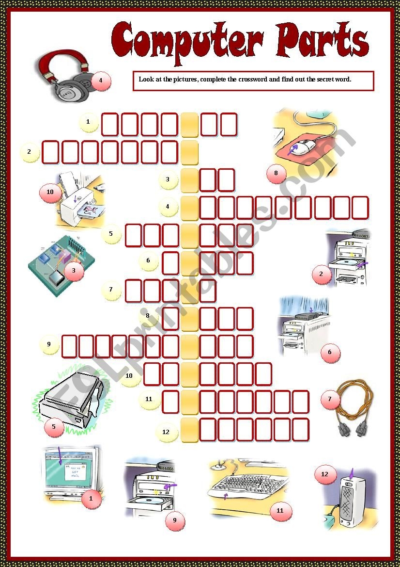 Parts Of Computer Crossword ESL Worksheet By Nithyagopal