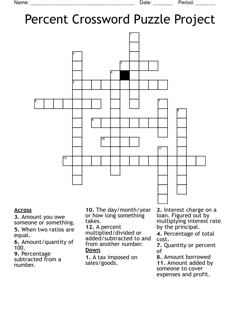 Percent Crossword Puzzle Project WordMint