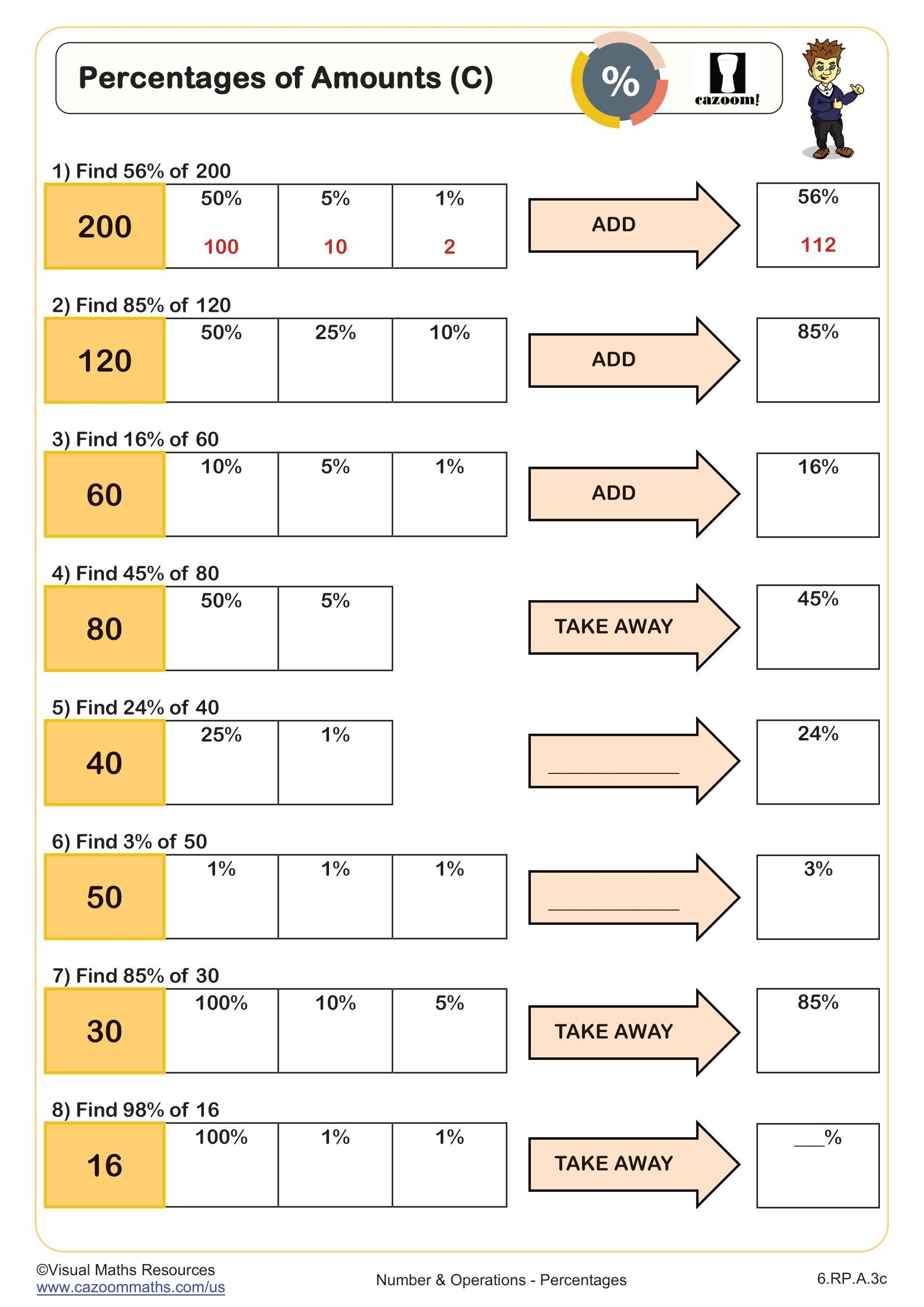 Percents Of An Amount C Worksheet 6th Grade PDF Worksheets