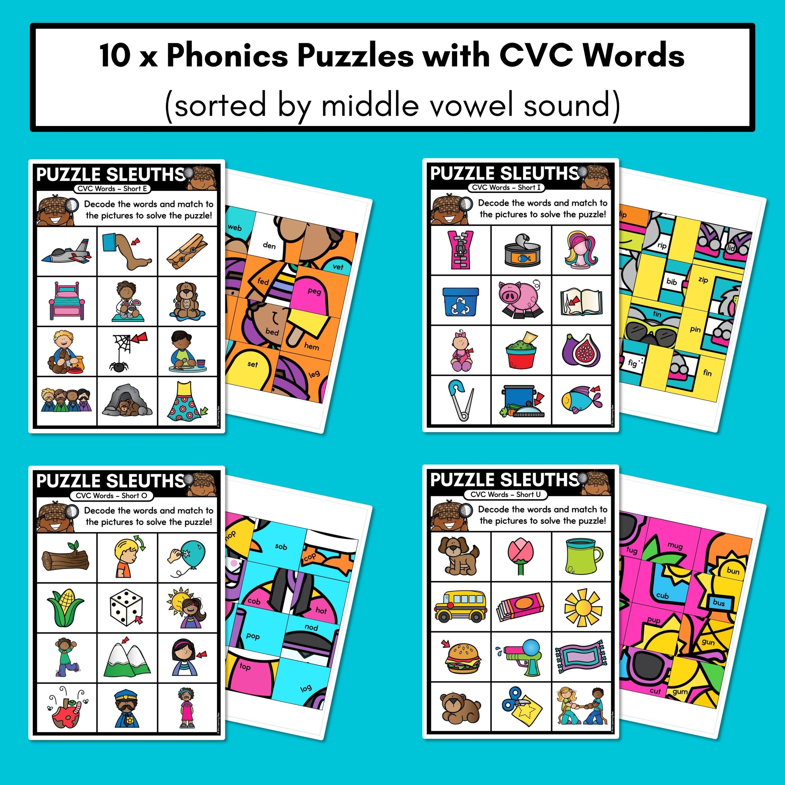 PHONICS PUZZLES Phonics Games And Phonics Worksheets Decodable CVC Words Mrs Learning Bee