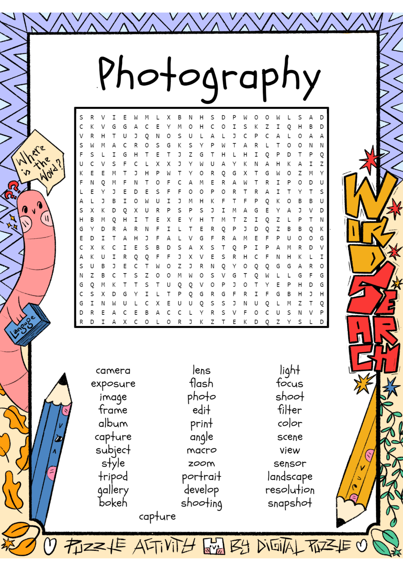 Photography Word Search Puzzle Worksheet Activity Made By Teachers