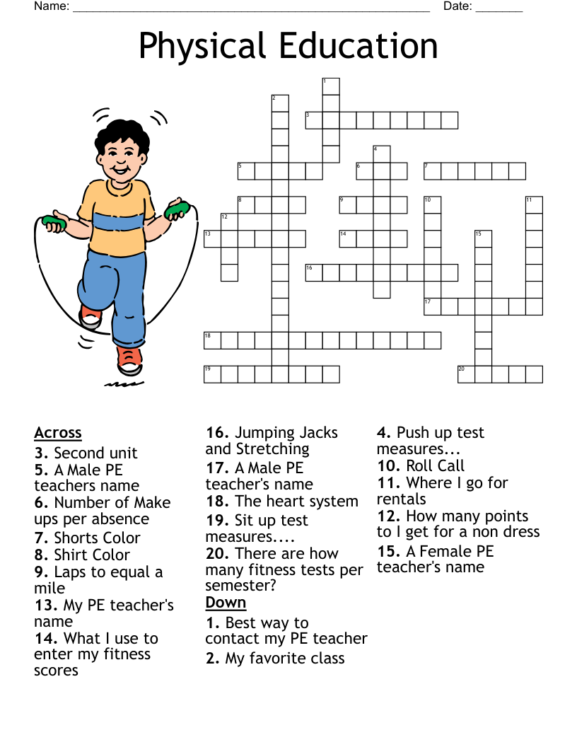 Physical Education Crossword Puzzle WordMint