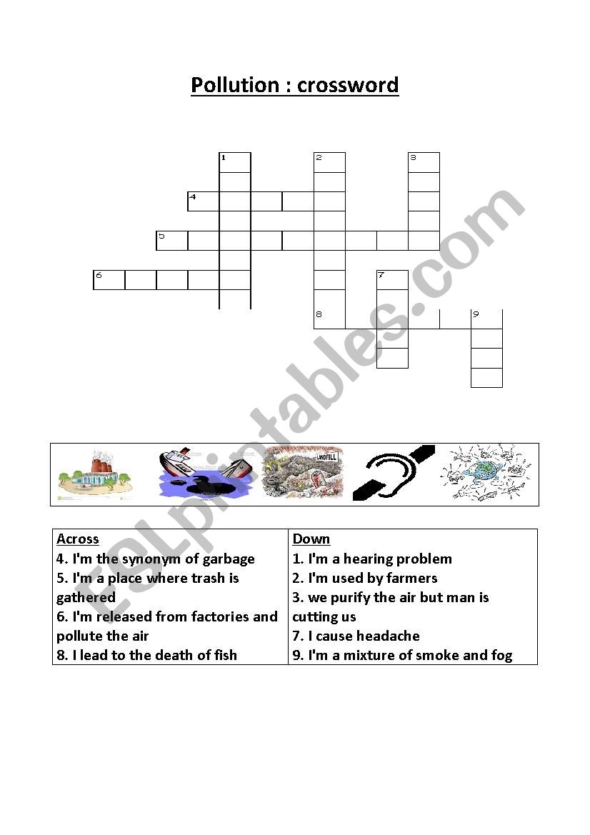 Pollution Crossword Puzzle Worksheets