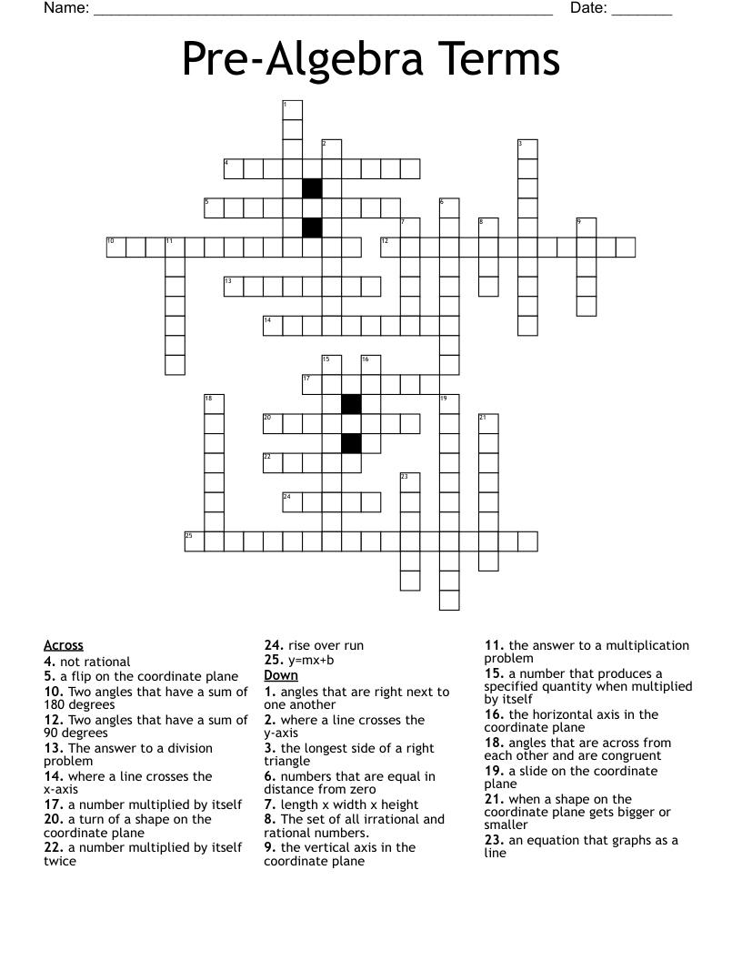 Pre Algebra Terms Crossword WordMint