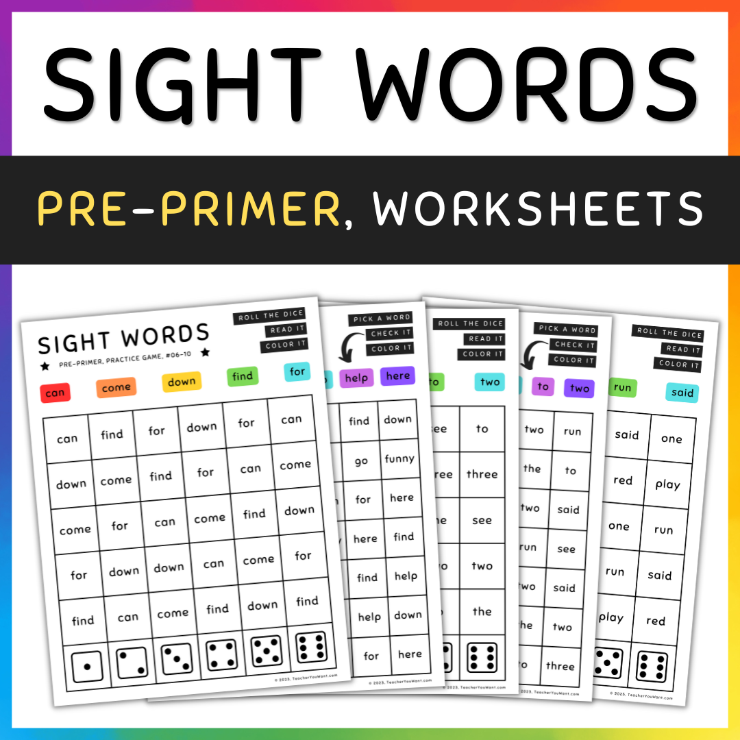 Pre Primer Color By Sight Words And Roll U0026 Color Practice Game SET 9 Made By Teachers