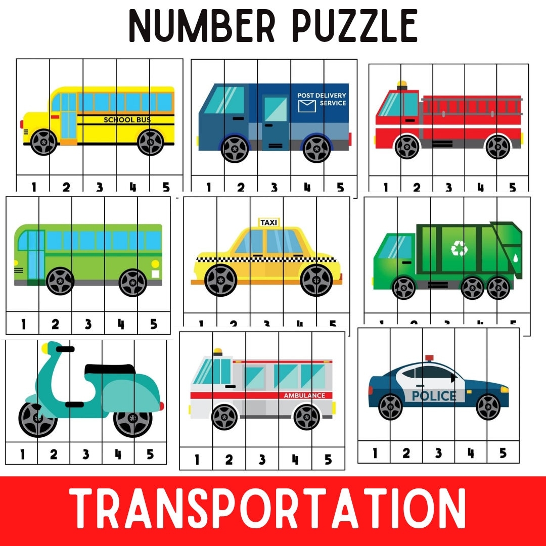 Preschool Puzzle Cars Vehicles Transportation Number Puzzles Number Sequence Early Years Count 1 To 5 Kindergarten Etsy