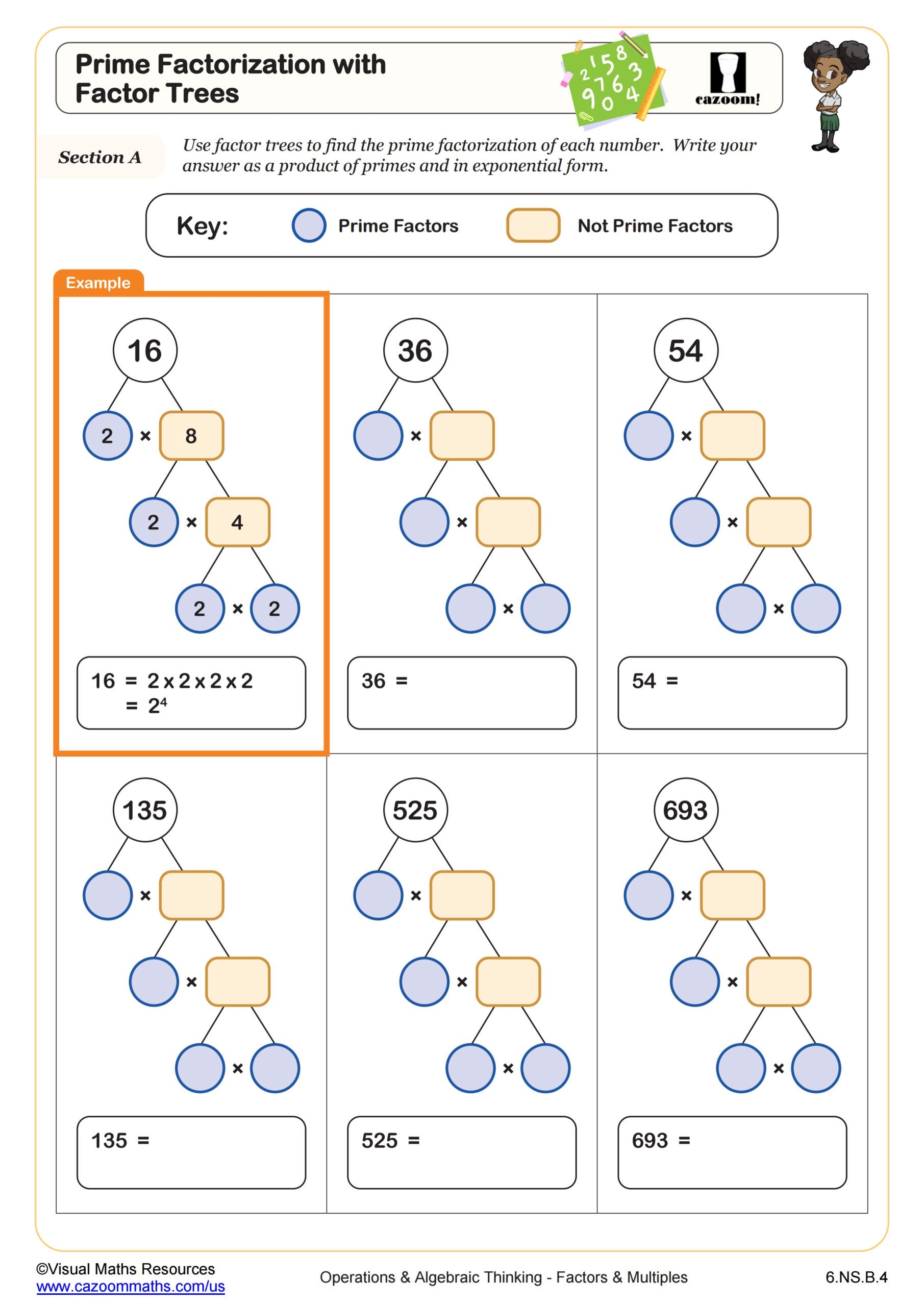 Prime Factorization With Factor Trees Worksheet 6th Grade PDF Worksheets