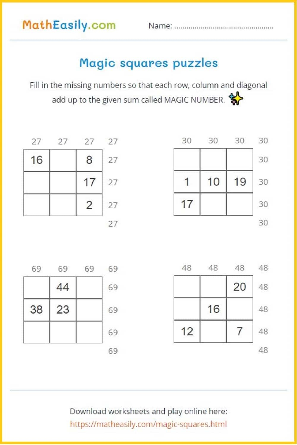 Fourth Grade Puzzle Worksheets