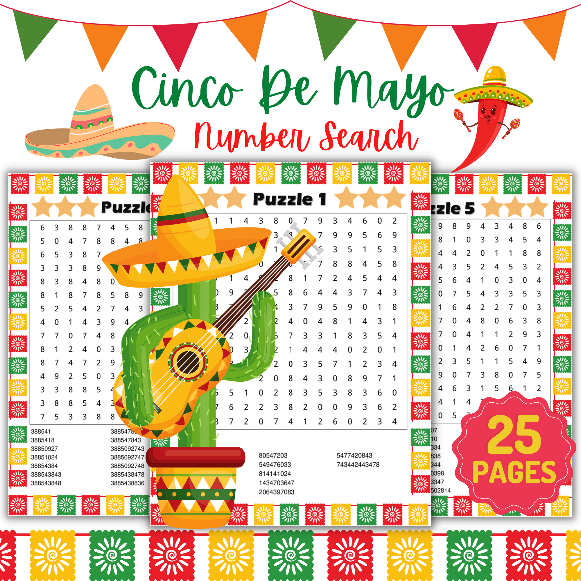 Printable Cinco De Mayo Number Search Puzzles With Solutions Fun Brain Games