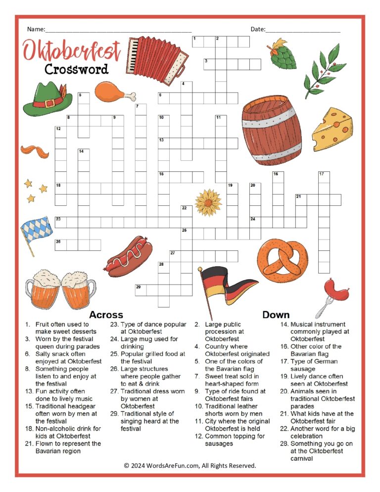 Printable Crossword Puzzles For Adults