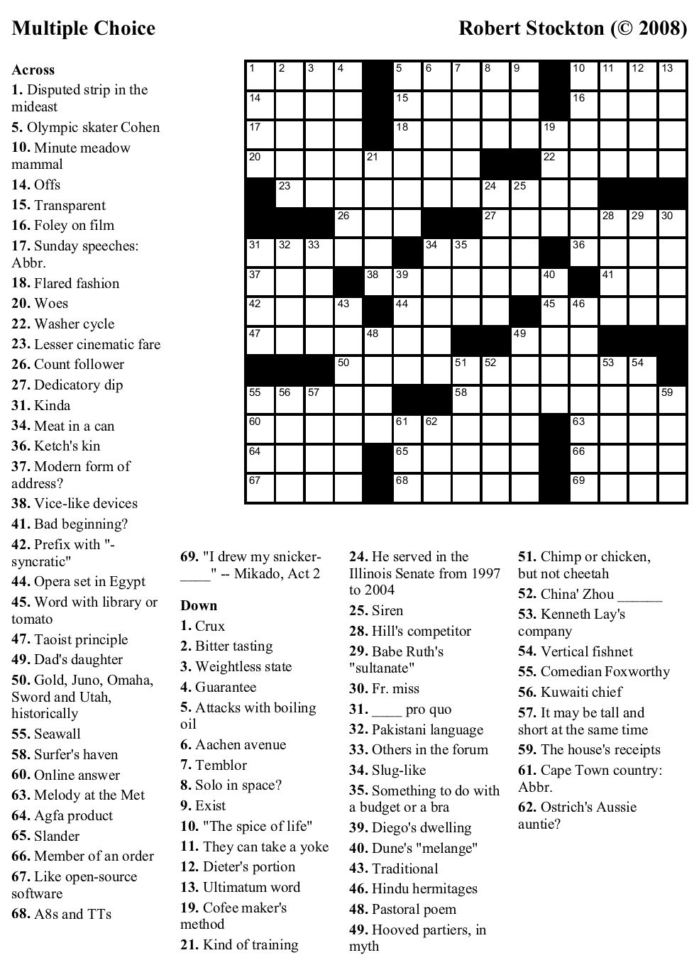 English Crossword Puzzle Worksheets