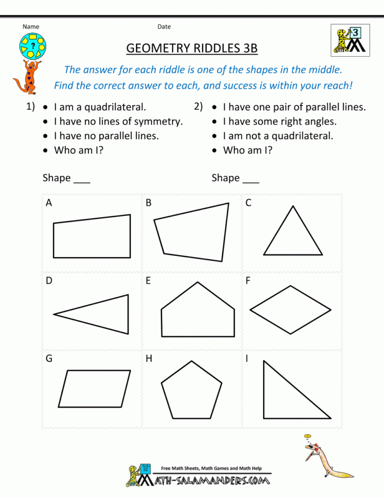 Printable Geometry Worksheets Riddles