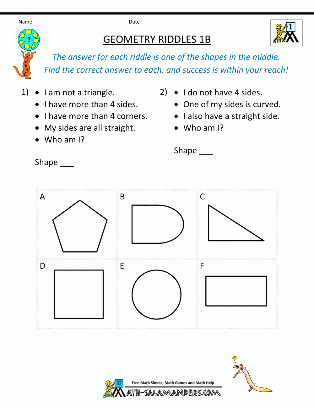Geometry Math Puzzle Worksheets