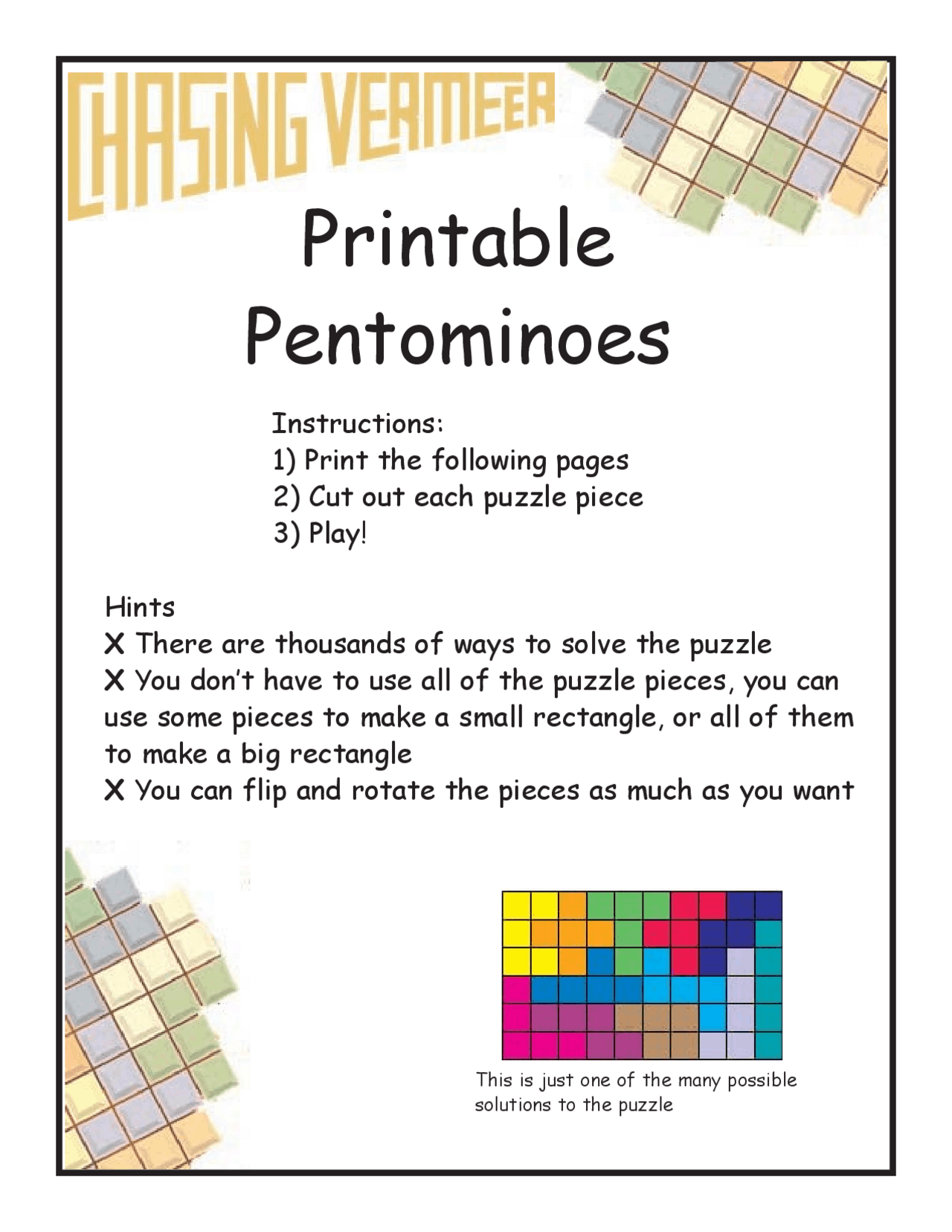 Pentomino Puzzles Worksheets Answers