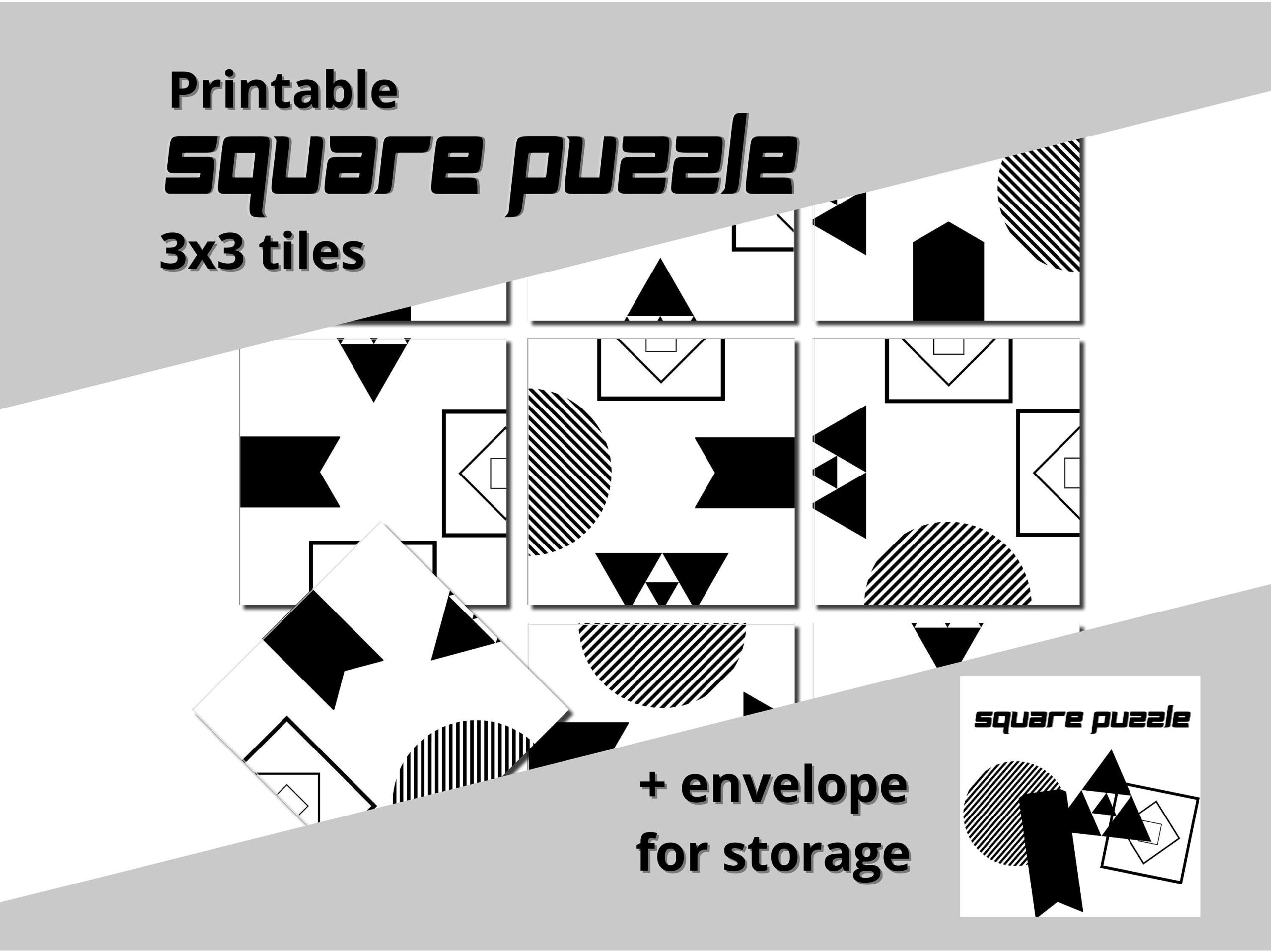 Printable Puzzle 3x3 Black And White Prints PDF Instant Download