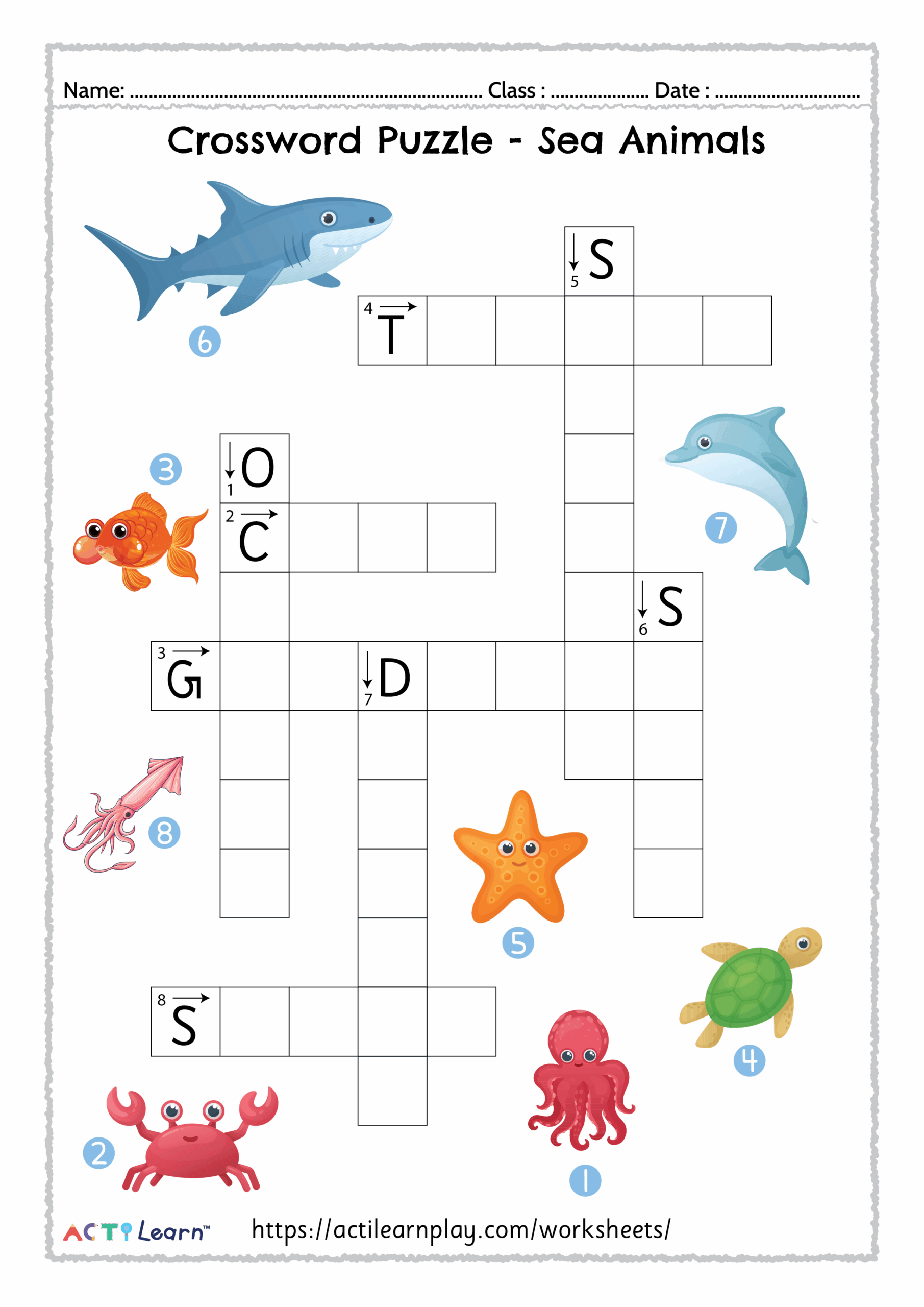 Animal Crossword Puzzle Worksheets