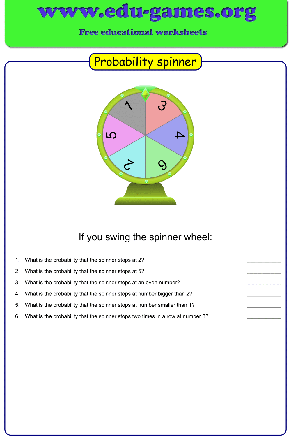 Probability Spinner Worksheets Worksheets Library