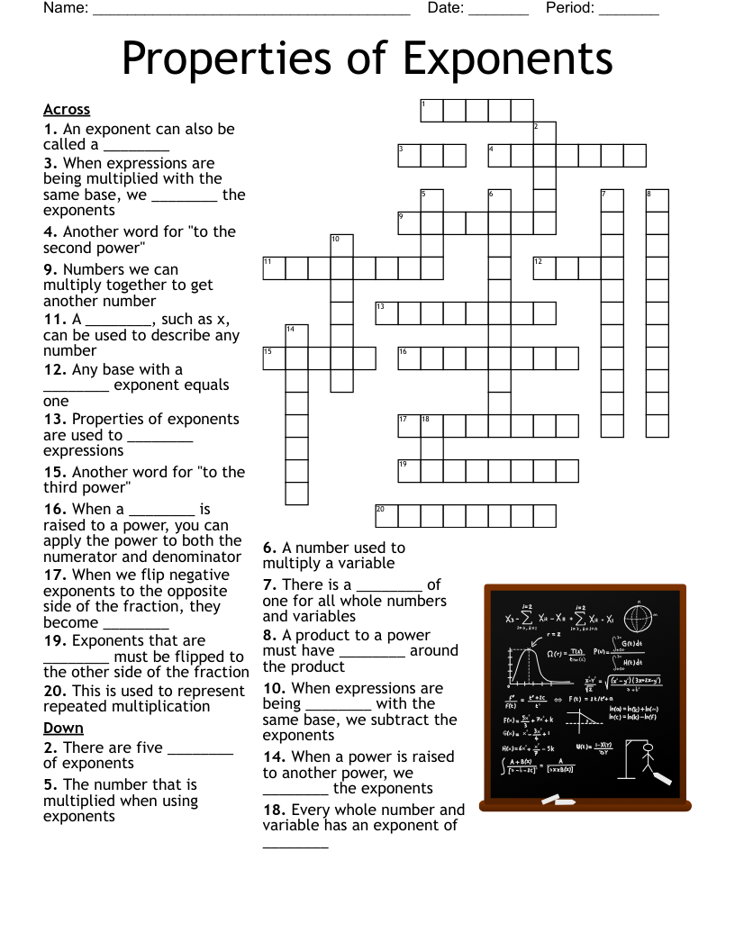 Properties Of Exponents Crossword WordMint