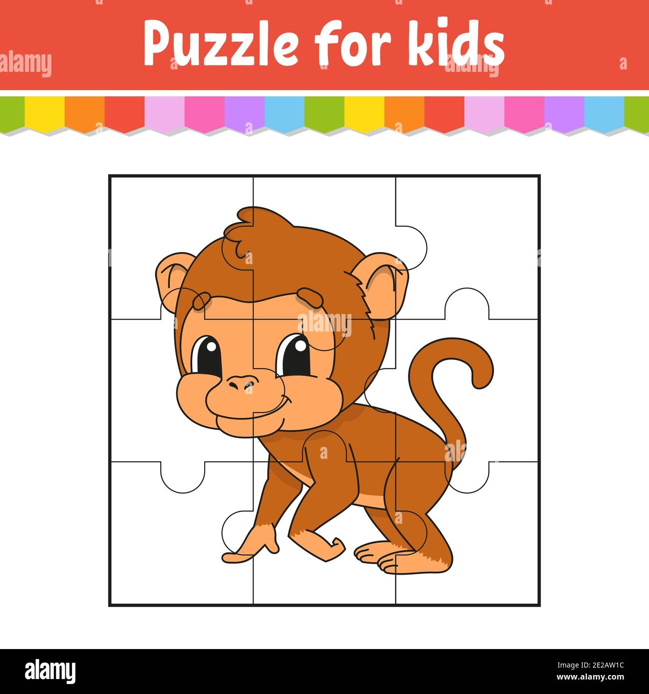 Puzzle Game For Kids Brown Monkey Education Worksheet Color Activity Page Riddle For Preschool Isolated Vector Illustration Cartoon Style Stock Vector Image U0026 Art Alamy