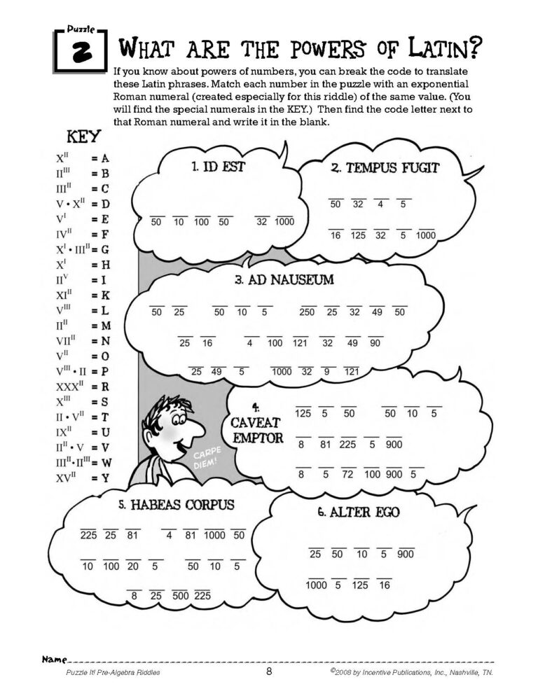 Puzzle It Pre Algebra Riddles World Book Worksheets Library