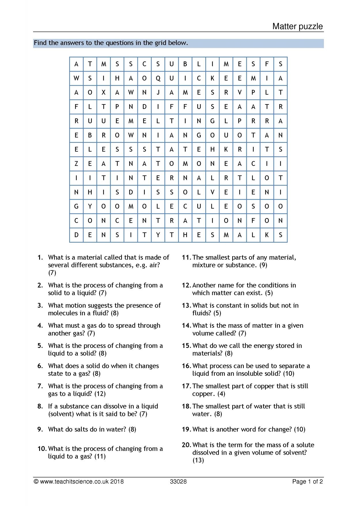 Puzzle Matter KS3 Chemistry Teachit
