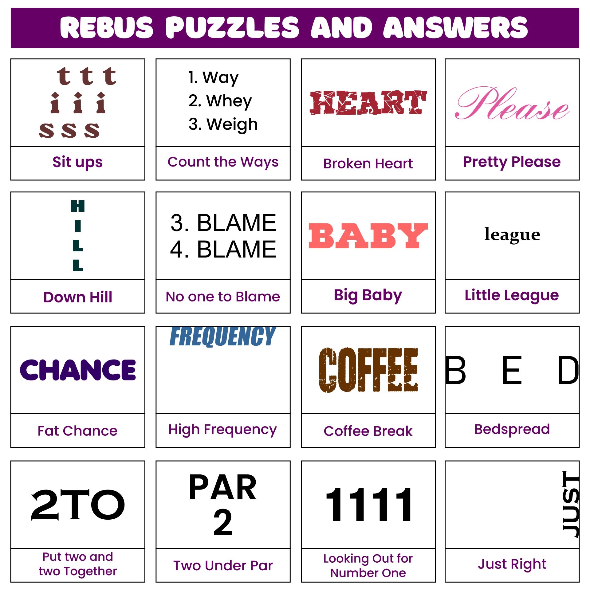 Rebus Puzzles With Answers Worksheets